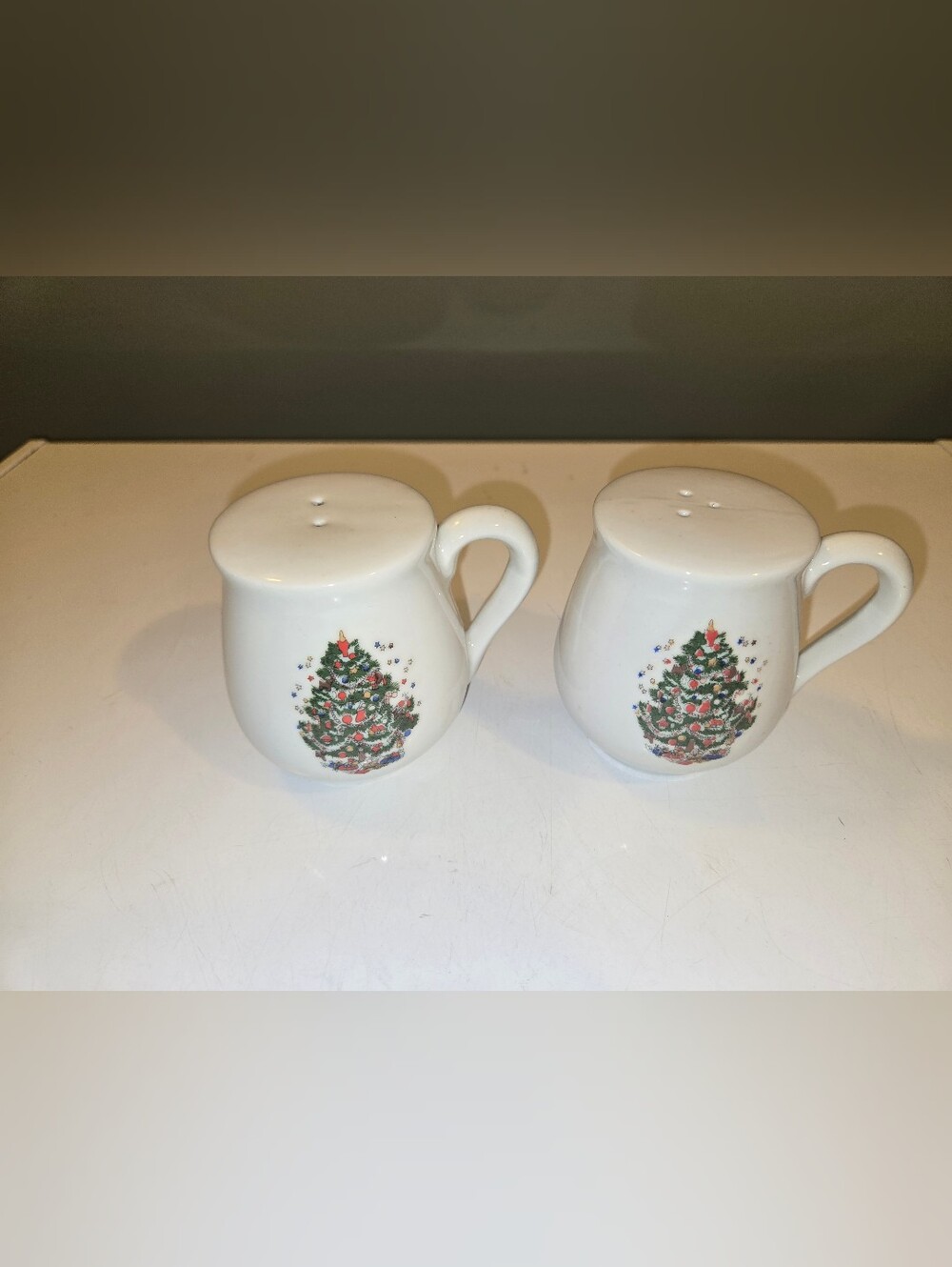 Vintage Holiday Ceramic Christmas Tree Salt and Pepper Shaker Set